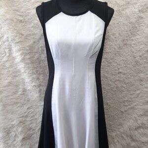 Tahari Women's White & Black, Fit & Flare Sleeveless Dress - US 6